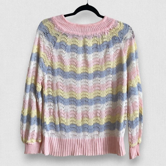 Vintage Pink Pastel Lace Knit Cottage Raglan Long sleeve Sweater - Picture 3 of 4
